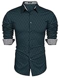 COOFANDY Herren Hemden Langarm Freizeithemd mit Brusttasche Slim fit Büelleicht Hemden Mäner Navy L