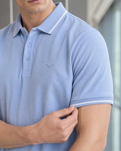 Image of NOBERO Men's Travel Polo T-Shirt | Premium Cotton Stretch Fabric | Anti-Odor & Water-Repellent | UPF 50+ Sun Protection | Regular Fit Polo Collar Casual Wear