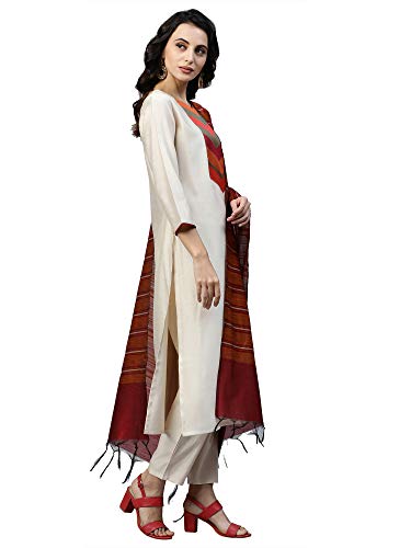 Image of INDO ERA Women's Viscose Straight Kurta with Pant & Dupatta Set (Cream IE00KD9CR1846)
