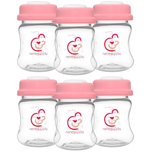 Image of Nenesupply Storage Bottles Collection for Spectra S1 S2 Motif Luna Breast Pumps 6 pc 4.7oz 140ml with Collar and Sealing Disc. Breastmilk Storage Replace Spectra Bottles for Pumping Wide-Mouth