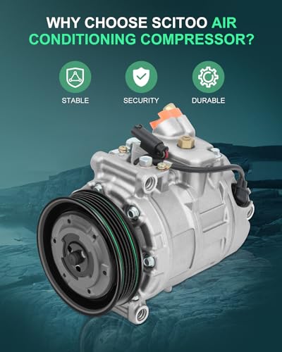 Image of SCITOO AC Compressor for BMW for 328i 3.0L 2007 | Fast Cooling, Ultra Low Noise (≤72 dB) Air Conditioner Compressor for Summer, with Clutch, 1211049 64522151495 64526956716