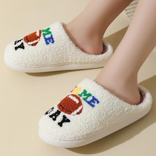 Image of Womens Mens House Slippers Retro Comfy Warm Plush Slip on Fluffy Memory Foam Home Sippers for Winter Indoor Outdoor