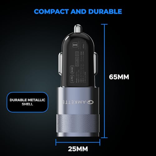 Image of MOZEN by Amkette PowerPro 52W Car Charger Type C+USB A Dual Port Car Charger Socket, Fast Charging, Metallic shell with ABS Build, Safety Protections, Multi-Device Compatible - Mobiles, Tablets & More