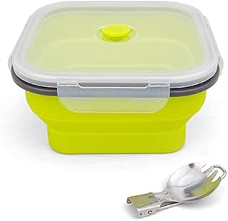 Ewrap 1200ml Large Collapsible Bowl, Silicone Camping Bowl, with Foldable 2 in 1 Fork Spoon, Save 1/2 Space, Fit For Microwave and Freezer, Blue