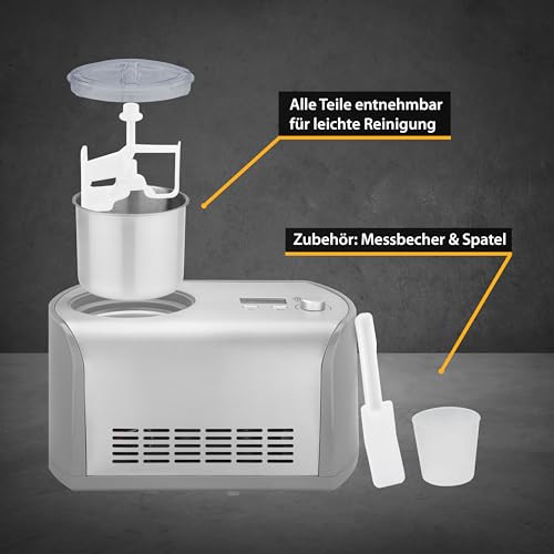 TZS First Austria Eismaschine mit Kompressor | Ice Cream Maker selbstkühlend mit entnehmbarem 1,2 Liter Edelstahl-Eisbehälter & Deckelöffnung für Zutaten | Eiscreme-Maschine für zuhause – Bild 6