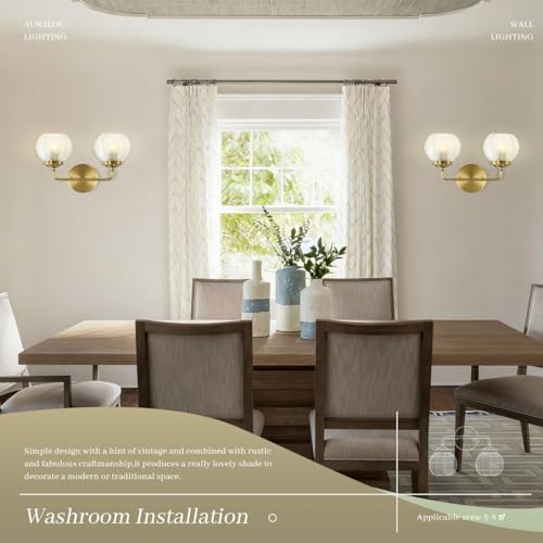 Image of Vintage Bathroom Vanity Lights Over Mirror, 2 Light Gold Wall sconces with clear Glass Shade Bathroom Light Fixture mid Century Wall Sconce Light Glass Wall Lighting for Bedroom Doorway Hallway