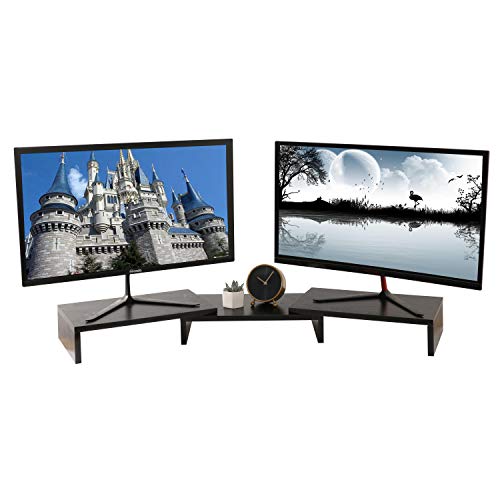 YCOCO 3 Shelf Multifunctional Desktop Organizer,Dual Monitor Stand Riser,Monitor Stand Riser with Adjustable Length and Angle for PC,Computer,Laptop,Black