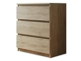 Kommode mit 3 Schubladen Malwa M3, Anrichte, Diele, Flur, Highboard, Mehrzweckschrank, Sideboard, Wohnzimmer, Esszimmer (Sonoma Eiche)
