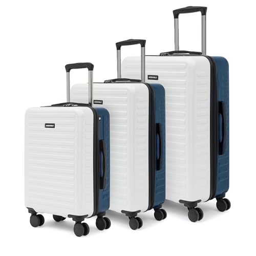 Image of THE ASSEMBLY Hard-Sided Unbreakable Polycarbonate Spinner Luggage Bag For Travel Suitcase-White & Blue (20, 24 & 28 Inches), 28.00 Cm, H-75 Cm