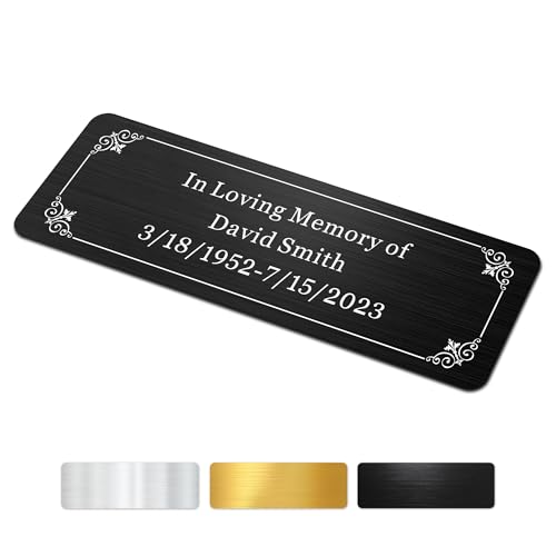 Image of Engraved Name Plates, 1 inch x 3 inch Personalized Name Plate, Trophy Plates Engraved, Brass Plaque, Custom Name Plate for Urn, Brass Name Plates with Adhesive Backing(Round Corner-Black, 3x1 in)