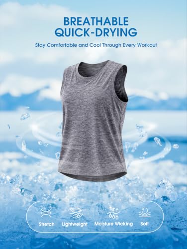 SANTINY Cropped Racerback Workout Tank Top (Heather Grey_M) — view 5