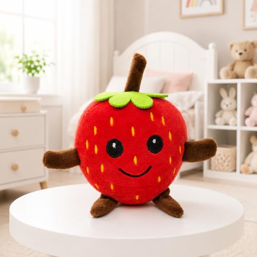 Image of Babique Strawberry Plush Soft Toy for Kids & Babies | Ultra-Soft Stuffed Fruit Soft Toy | Red | 16 cm