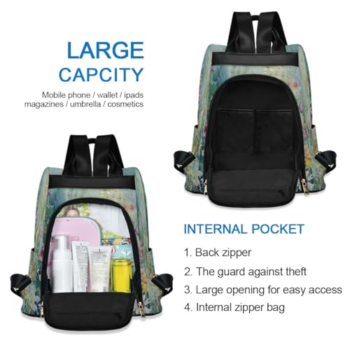 Image of Summer Floral Abstract Women Backpack Purse Anti-theft Casual Shoulder Bag Fashion Ladies Bags