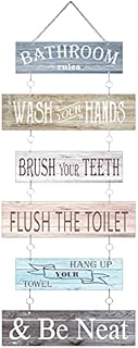Hotop Bathroom Wall Decor Bathroom Sign Bathroom Rules Sign Rustic Metal Bathroom Wall Hanging Bathroom Decoration Sign Bathroom Wall Decoration for Bathroom Toilet Decoration (Colorful)