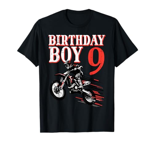 Birthday Boy 9 Motorcycle 9th Bday Biker Rider Boys Kids T-Shirt