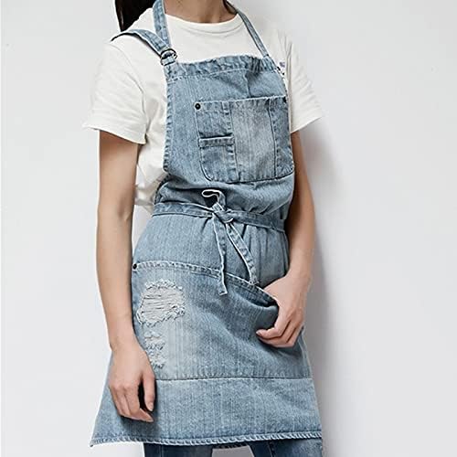 Tablier en Jean pour café, Barista, Barman, pâtissier, Uniforme de Restaurant, Bistro, hôtel, Personnel de Service, Fleuriste (Bleu Clair)