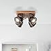 Plafoniera rustica, 4 luci, GU10, massimo 5 Watt, in metallo/legno, colore: acciaio bruciato, marrone