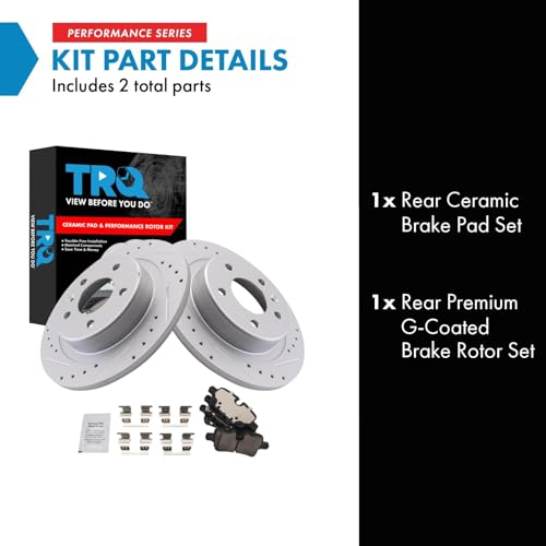 Image of TRQ Performance Rear Brake Pad and Rotor Set Ceramic Coated Compatible with 2021 Chevrolet Equinox 2020-2021 Malibu 2021 GMC Terrain