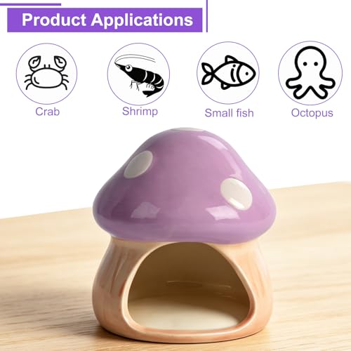 Image of AnRui Ceramic Betta Fish Tank Accessories Decor Cute Mushroom House Aquarium Decoration Hideout Cave Ornament for Small Fish, Shrimp, Goldfish and Reptiles (Purple)