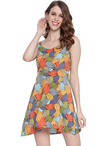 Image of IQRAAR Womens Rayon Printed Fit & Flared Dress