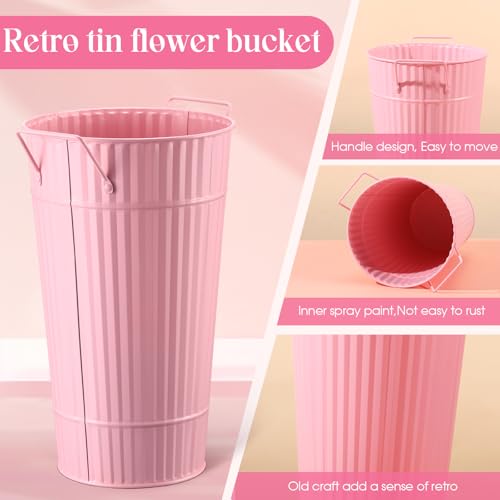 Layhit 6 Pcs 12 Inch Galvanized Flower Buckets Metal Flower Vases with Handle Farmhouse French Bucket Planter Floral Container for Flowers Wedding Bridal Shower Home Table Decor(Pink) by Layhit - Image 3