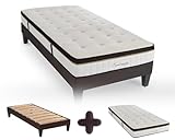 Maison Aubertin - Ensemble Matelas Sommier Emeraude 90x200, Ép 54, à Mémoire de Forme Haute Densité 60 kg/m³, Mousse à Cellules Ouvertes, Lit en Bois Massif, 1 Personne