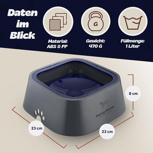 Napfgeflüster® Bella – Auslaufsicherer Wassernapf für Hunde & Katzen – 1L Anti-Schlabber Trinknapf mit Schwimmdeckel – rutschfest, Reisegeeignet & leicht zu reinigen