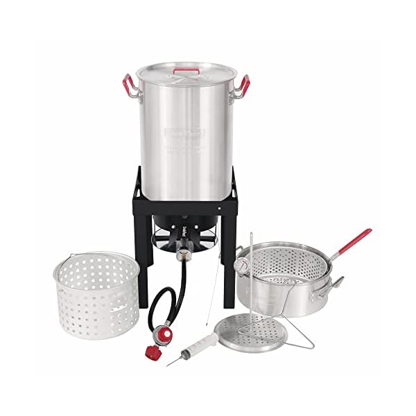 Creole Feast TFP1030 Turkey and Fish Fryer Pot Seafood Boiler Steamer Kit, 50000 BTU Propane Gas Burner, Silver
