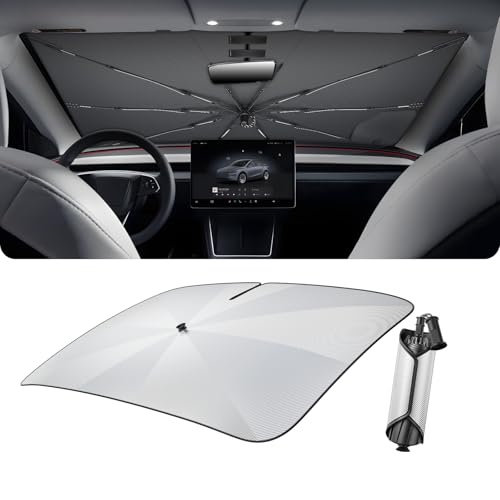 LUWU [Upgrade] Osłona przeciwsłoneczna przedniej szyby samochodu kompatybilna z Tesla Model Y Juniper 2021-2025 2026 składana osłona przeciwsłoneczna przednia szyba izolowana termicznie ochrona przed