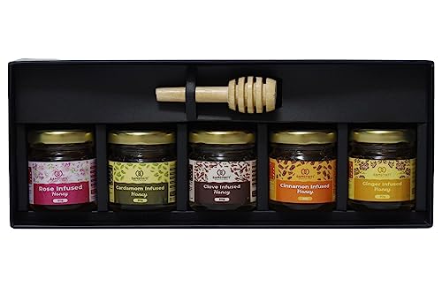 Image of SAMSTHITI Honey Gift box | No Added Sugars | No Adulteration | Improves Immunity| Use as Natural Sweetener | VegetarianPack of 5