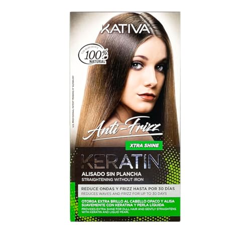 Kativa Keratin Anti Frizz Xtra Shine | Kit Alisado Sin Plancha | Tratamiento Alisado en casa con calidad profesional | 30 días | Keratina Vegetal | Hidratación | Extra Brillo