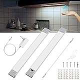 Enteenly Unterbauleuchte Küche Led, 2 x 30cm Schrankbeleuchtung Lichtleiste mit Berührungsloser Sensor, Dimmbare Unterschrank Beleuchtung für Regale,Vitrinen,Kleiderschrank,Weiß 6500k