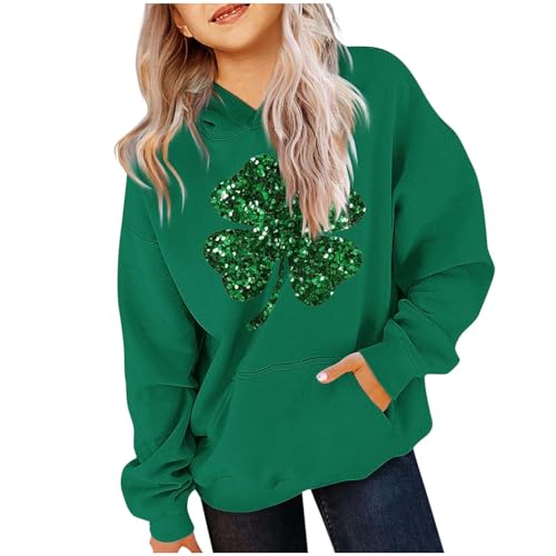 toddler boy sweatshirt Oversized Hoodies For Teen Girl Cute Heart Graphic Pullover Tops Long Sleeve Hooded Girls St Patricks Outfits Clothes St patty's day shirt girls Size 11-12