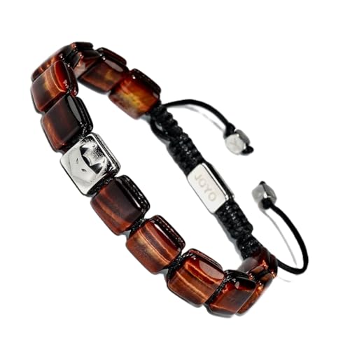 JoYo Handmade Tiger Eye Bracelet For Men | Premium Smoky Brown Gemstone Jewelry With Square Bead Design | Adjustable Braided Cord For A Comfortable Fit | Luxury Gift For Men’s Fashion And Style.