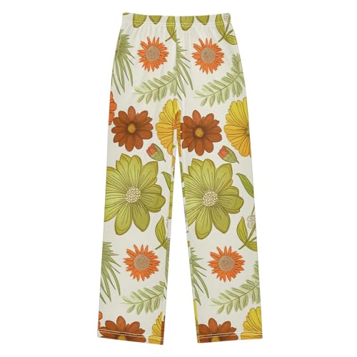 J JOYSAY Floral Blossom Foliage Cream Pajamas Pants Soft Long Pajama Bottoms Lounge Sleep Pants Size S-XL