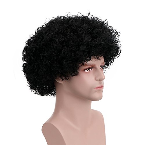 Image of FREE BEAUTY Fluffy Afro Synthetic Clown Wig for Men Women Cosplay Anime Christmas Party Halloween Fancy Funny Wigs (Black)