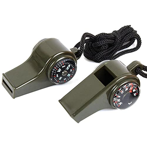 2PCS 3-in-1 Whistle,Multifunction Outdoor Whistles Tools with Compass and Thermometer, Potable Whistle with Lanyard for Hiking, Camping