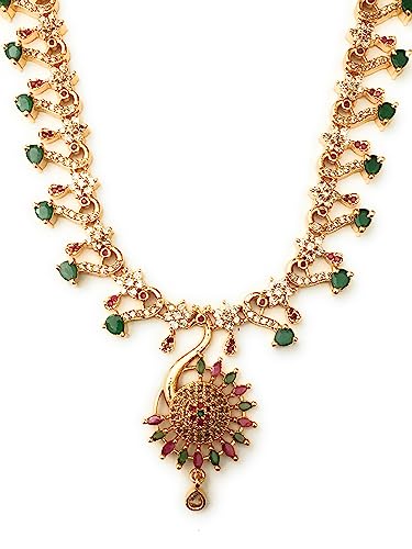 Image of Sasitrends Micro Gold Plated Peacock AD Stone Studded Jewellery Set