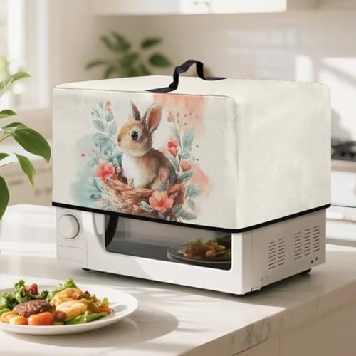 Image of Microwave Oven Dust Cover Air Fryer Toaster Oven Protector, Easter Decorations Small Appliances Cover, L, 20.9 x 15.7 x 12.4 Inches, Rabbit Floral Light Beige