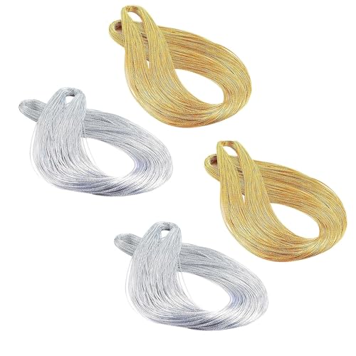 4Pcs Gold String Silver Cord Wrapping String for Cake Box Ties Label Strings Craft Projects Durable & Shimmery Thread for Christmas Crafts Wedding Decorations