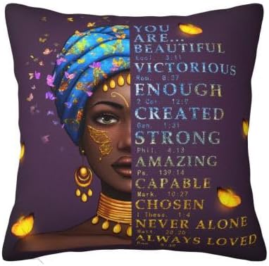 Funda de almohada para mujeres afroamericanas de 18 x 18 pulgadas, funda de almohada con cremallera, almohadas artísticas negras para mujeres y