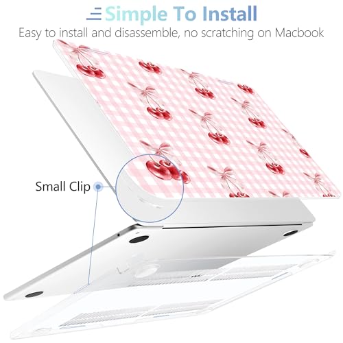 Image of MEEgoodo Case for M5 /M4 /M3 /M2 MacBook Air 13 inch 2026 2025 2024 2022, Fit Model A3449 /A3240 /A3113 /A2681, Case Compatible with MacBook Air 13.6-inch, Pink Checkerboard&Cherries