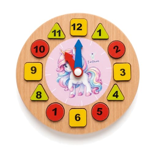 Image of Unicorn Learning Clock with Time Flash Cards | Child Safe Paint and Imported Wood