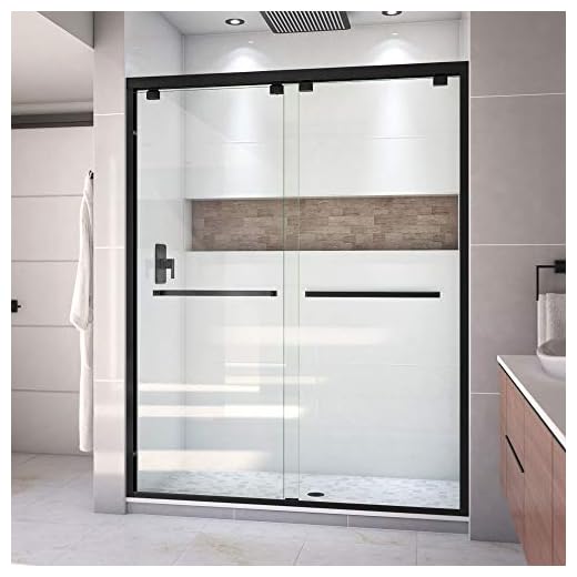 DreamLine Encore Semi-Frameless Bypass Sliding Shower Door in Satin Black, 56-60 in Width x 76 in Height, 5/16 in. (8mm) Certified Clear Tempered Glass, Smooth Gliding Open and Close. SHDR-1660760-09