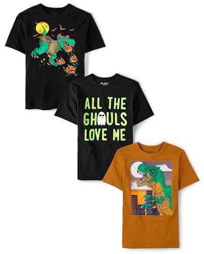 The Childrens Place Boys All Holidays Short Sleeve Graphic T-Shirts Multipacks Ghouls/Halloween Dino/Dino City 3-Pack Medium