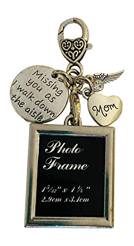 Harper Olivia Silver Bridal Bouquet Photo Charm Missing You As I Walk Down The Aisle Wedding Memorial Gift for Mom