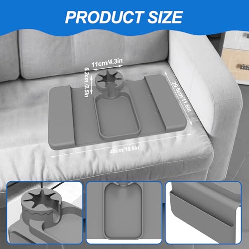 Soporte para tazas de sofá gris con bolsillos bandeja de silicona 3
