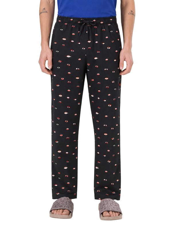 Men's 100% Cotton Lounge Pyjama Pants - Charcoal Printed | No Marks Elastic, Invisible Left Zipper Pocket, Dual Side Pockets, Drawcord | Night Pants, Lower for Men, Leisure Wear-image-12