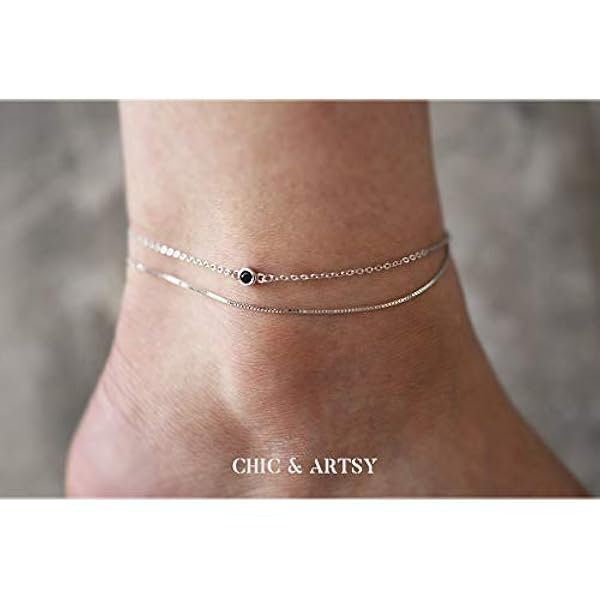 Tobillera de plata de ley 925 con múltiples capas para mujer, satélite, estrella, cruz, círculo, mariposa, lágrima de disco ovalado en capas de joyería de playa