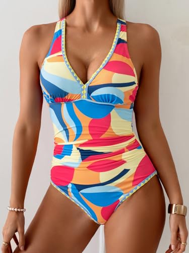 Image of B2prity One Piece Swimsuit for Women Tummy Control Ruched Bathing Suit Push Up Tie Back Swimwear Shell Stitched